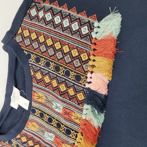 LOFT Navy Tee with Multicolor Embroidery - Picture 2 of 5